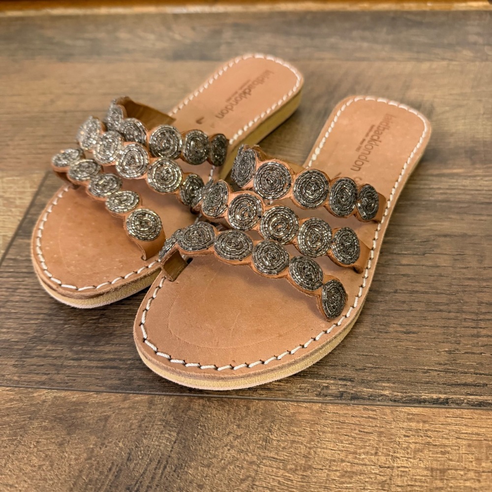 Laidback London Leather Sandals Embellished Beaded Slip On Flat Women Size 37